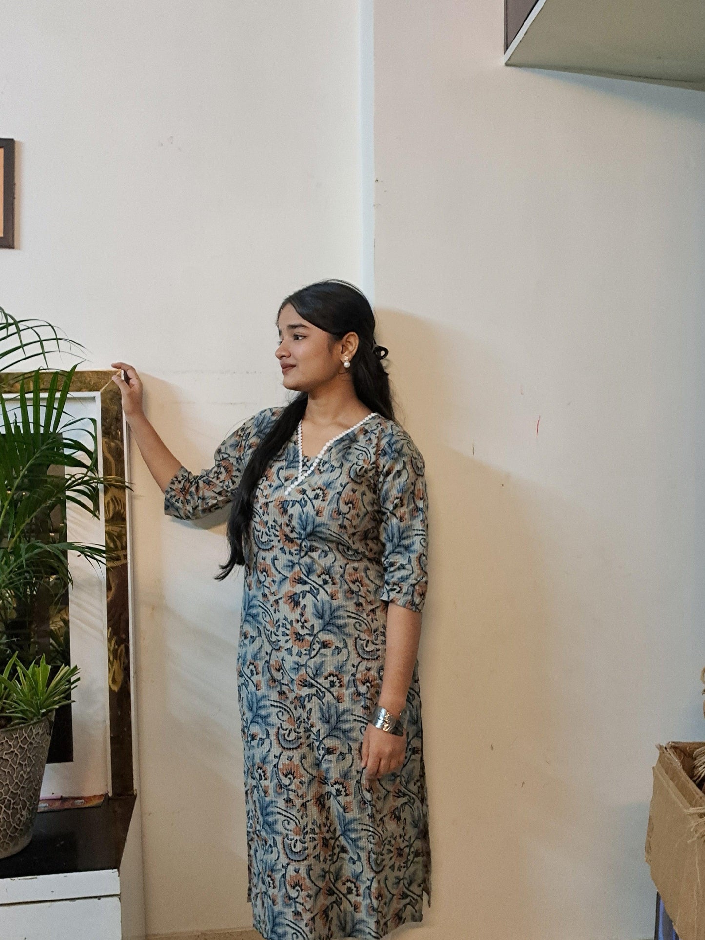 Barnora Aura – Beige & Multi-Color Printed Cotton Kurta | Elegant Daily Wear & Office Kurti for Women