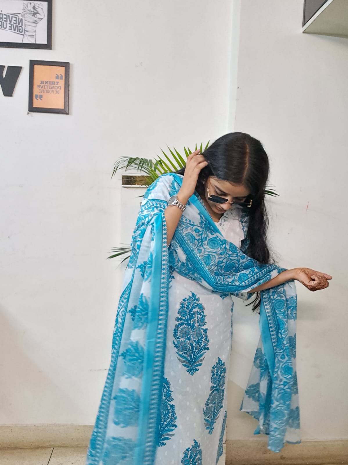 Barnora Sanskari – Sky Blue & White Printed Cotton Kurta Set with Dupatta | Festive & Daily Wear Kurta Set for Women