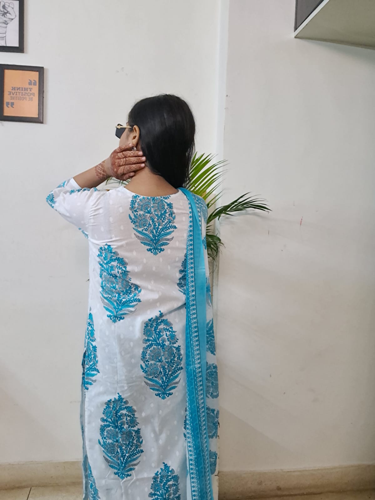 Barnora Sanskari – Sky Blue & White Printed Cotton Kurta Set with Dupatta | Festive & Daily Wear Kurta Set for Women